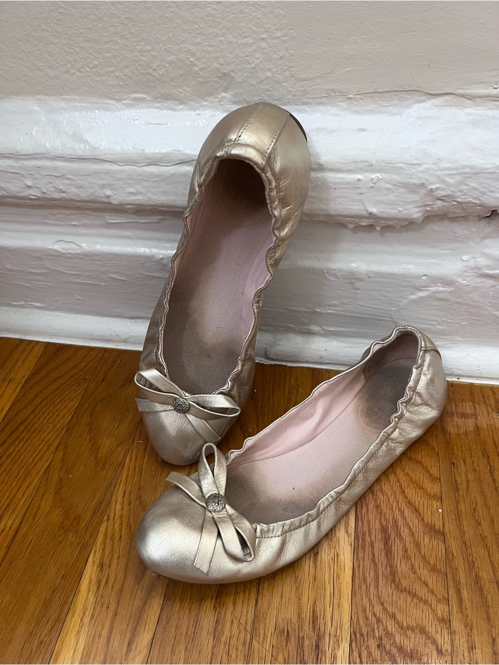 Jack Rogers Metallic Gold Ballet Flats with Bow Accent - Women